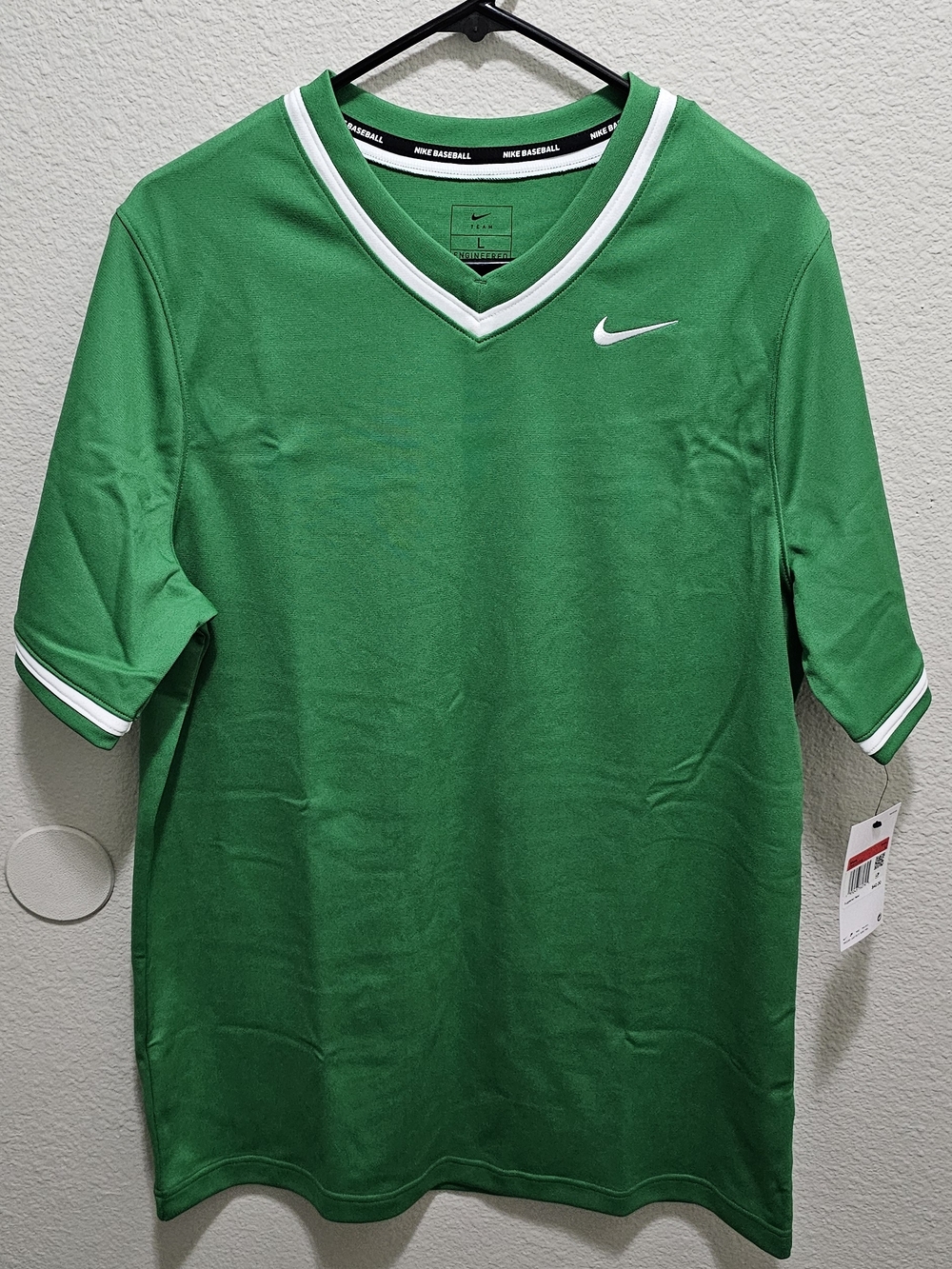 Nike Green V-Neck Short Sleeve Jersey with White Trim